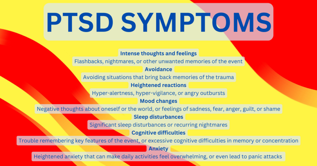A list of PTSD symptoms that may occur after car accident injuries